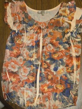 1010 Vibrant Orange & Blue Floral Sleeveless Blouse Size Medium
